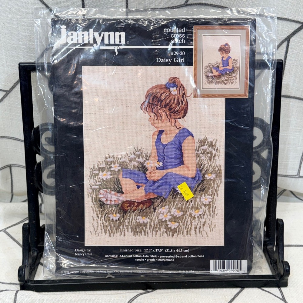 Janlynn Counted Cross Stitch Kit‎ 12.5x17.5 Blue Daisy Girl Nancy Cole 29-20 VTG